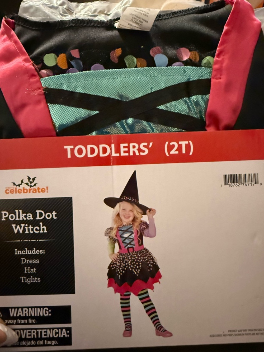 Polka Dot Witch Toddler Costume – Black, Pink & Teal (2T)